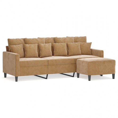 3-personers sofa med fodskammel - 180 cm velour, brun
