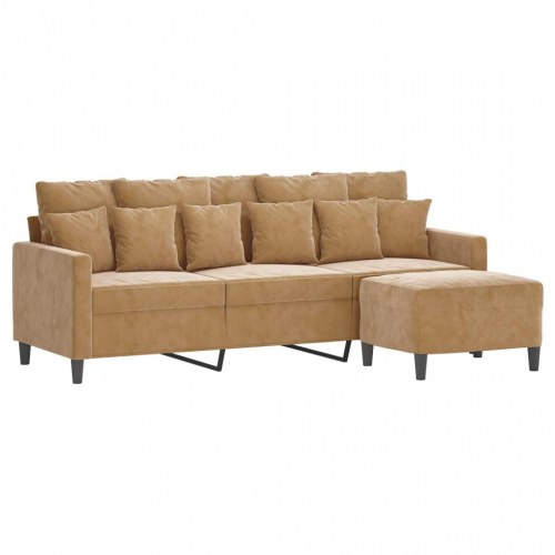3-personers sofa med fodskammel - 180 cm velour, brun