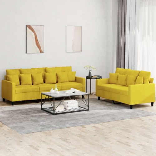 Sofasæt i velour - 2- og 3-personers med hynder, gul