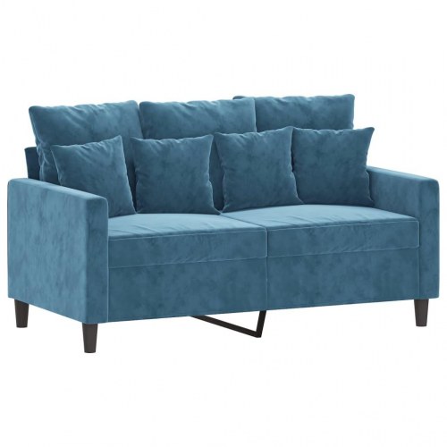 Sofasæt i velour - 3 dele med hynder, blå