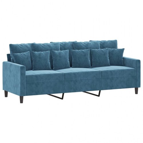 Sofasæt i velour - 3 dele med hynder, blå