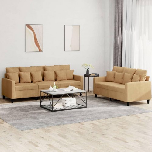 Sofasæt i velour - 2- og 3-personers, brun, inkl. hynder