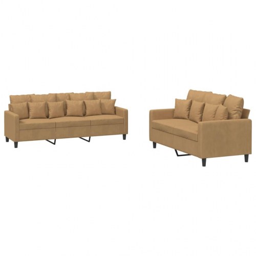 Sofasæt i velour - 2- og 3-personers, brun, inkl. hynder
