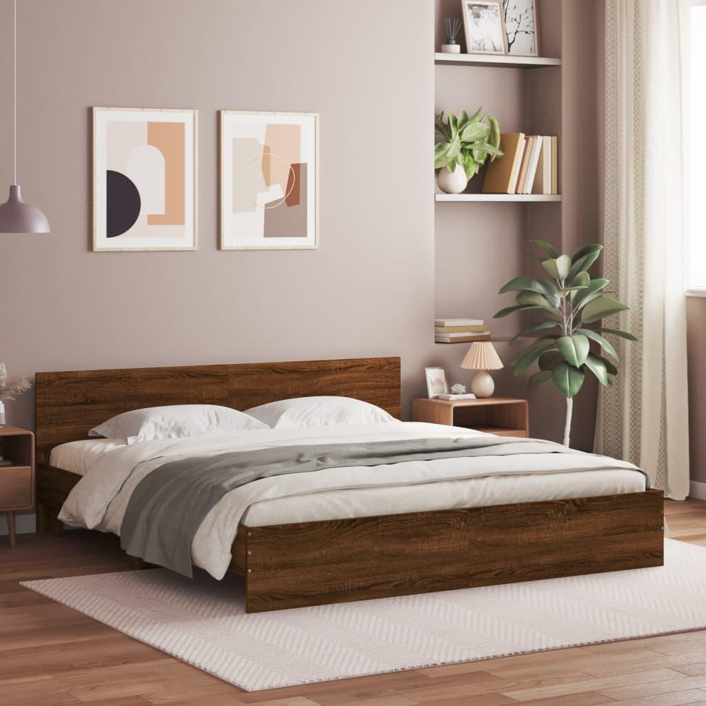 Sengeramme med sengegavl 160x200 cm brun egetræsfarve