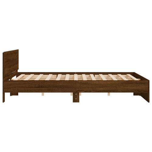 Sengeramme med sengegavl 160x200 cm brun egetræsfarve