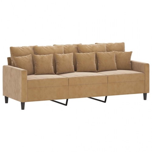 Sofasæt i velour, 3 dele med hynder - brun