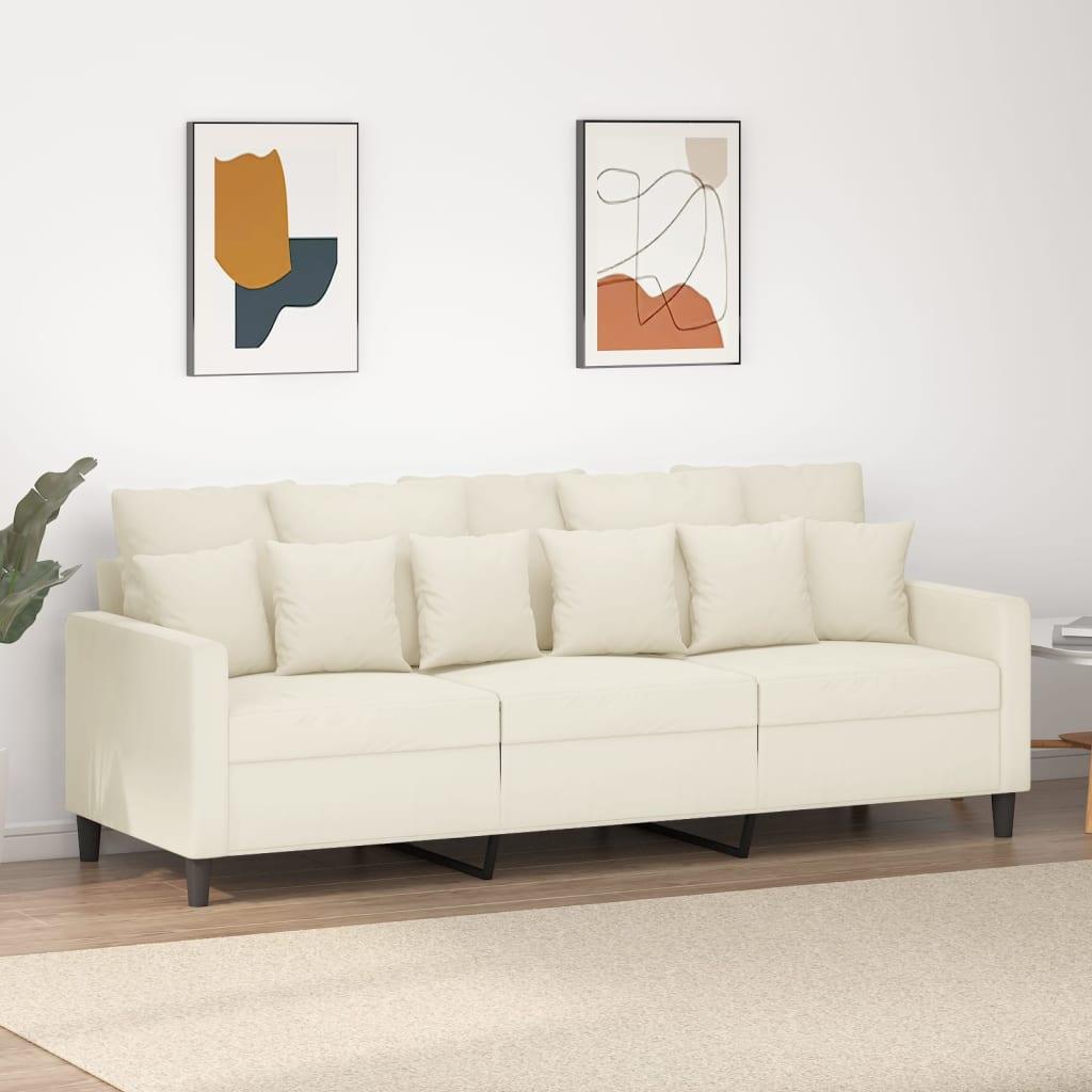3 Personers Sofa 180 Cm Fløjl Cremefarvet