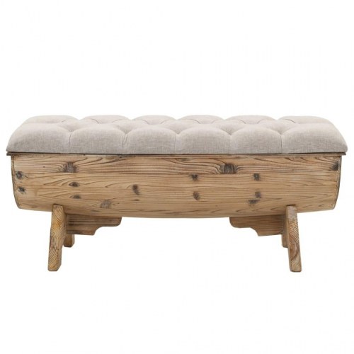 Opbevaringsbænk massivt træ og stof 103 x 51 x 44 cm