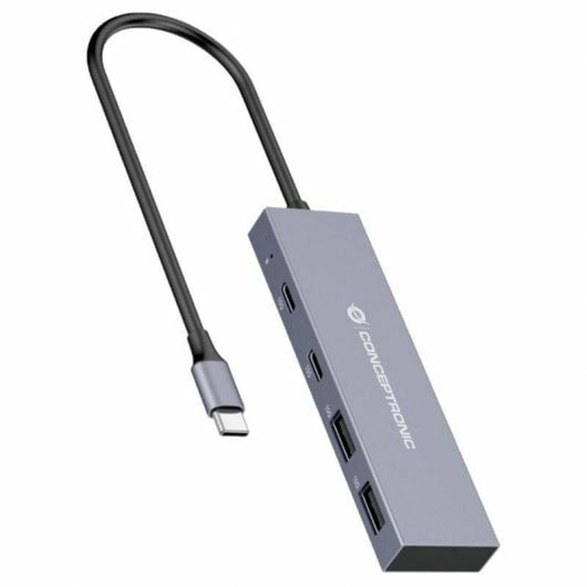 Conceptronic USB-C hub HUBBIES13G - 4 porte, grå