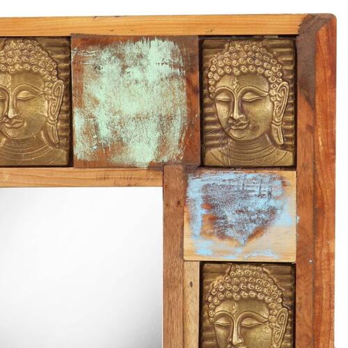 Spejl med buddha-billeder 50x50 cm massivt genbrugstræ