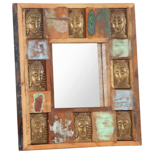 Spejl med buddha-billeder 50x50 cm massivt genbrugstræ