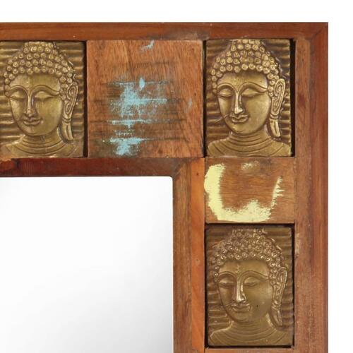 Spejl med buddha-billeder 50x80 cm massivt genbrugstræ