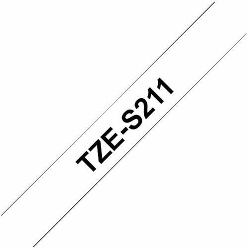 Brother TZe-S211 tapebånd 6 mm - sort tekst på hvid, stærk klæb