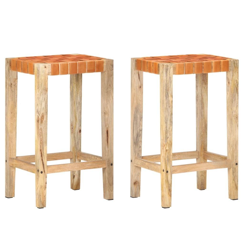 Barstole 2 stk. 75 cm ægte læder brun