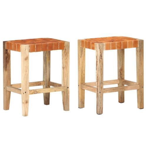 Barstole 2 stk. 60 cm ægte læder brun