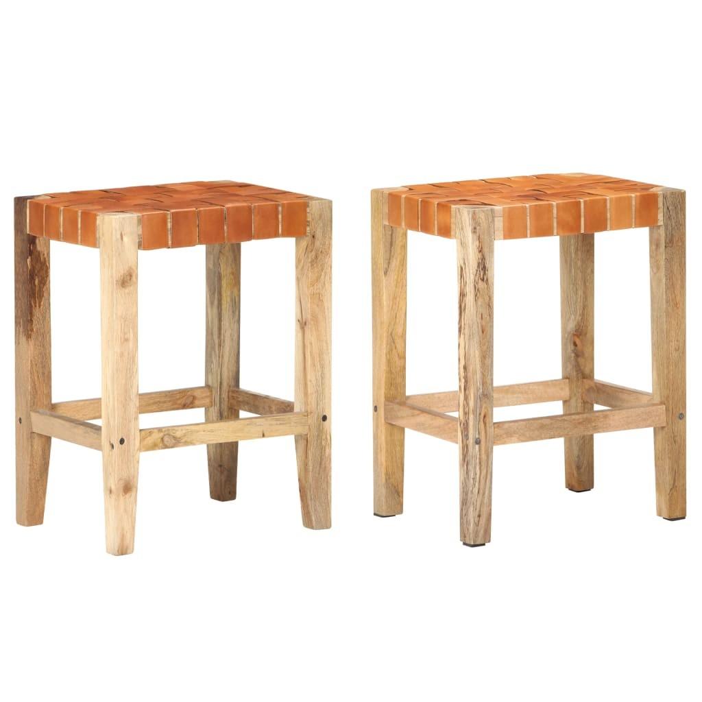 Barstole 2 stk. 60 cm ægte læder brun