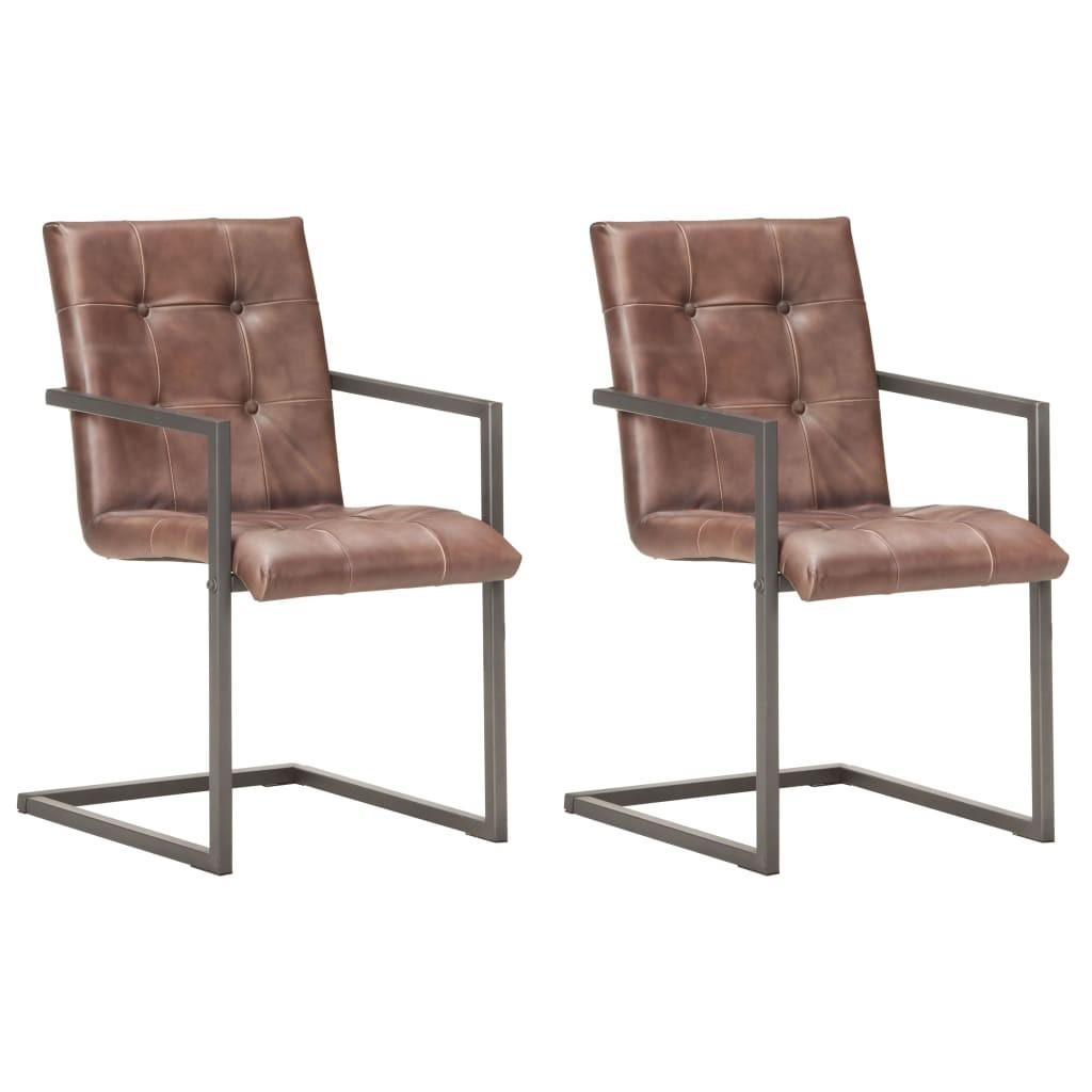 Spisebordsstole 2 stk. med cantilever-design ægte læder brun