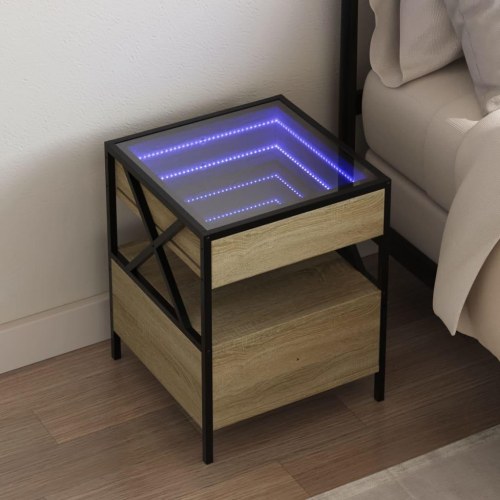 Sengebord med Infinity LED-lys 40 x 40 x 51 cm - sonoma-eg