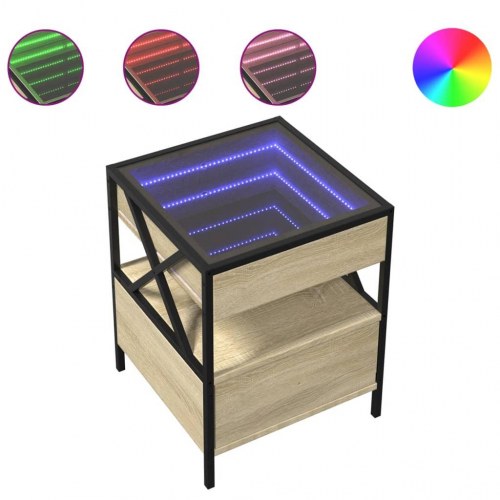 Sengebord med Infinity LED-lys 40 x 40 x 51 cm - sonoma-eg