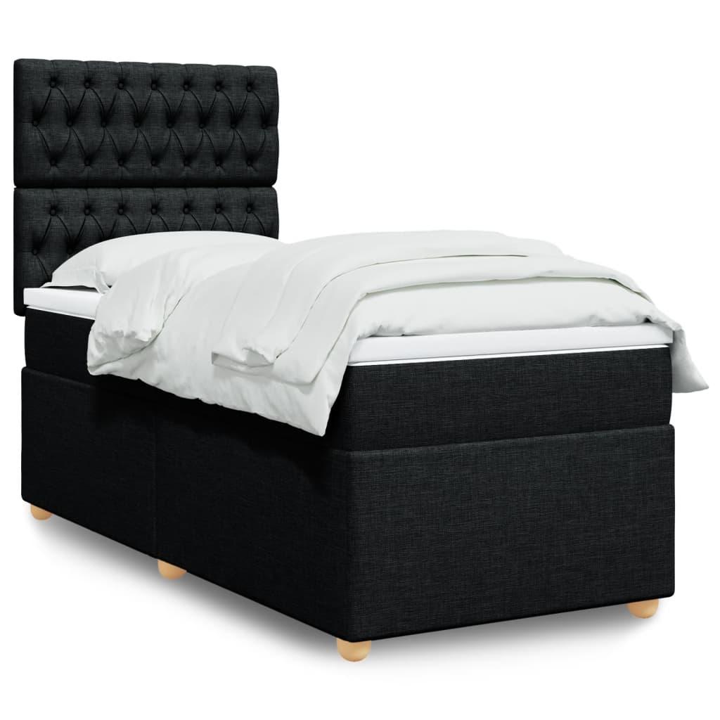 Kontinentalseng Med Madras Stof Sort - Med pynteknapper / 90 x 200 cm