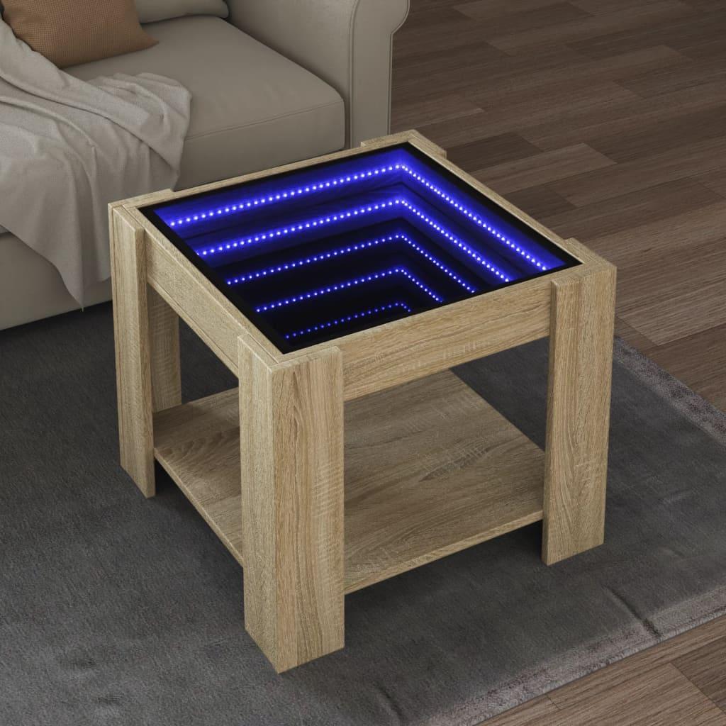Sofabord med LED-lys 53x53x45 cm konstrueret træ sonoma-eg billede