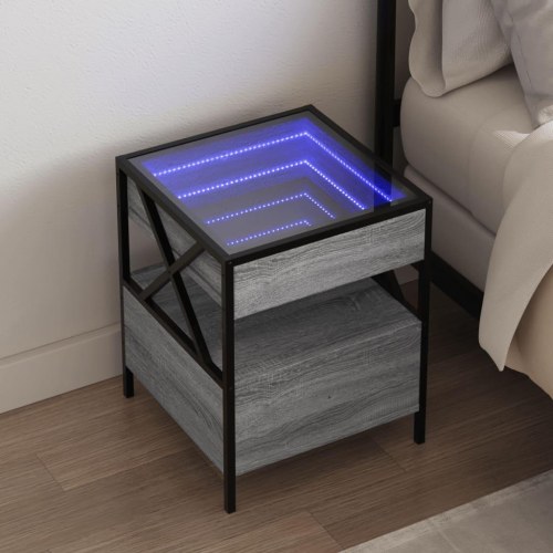 Sengebord med Infinity LED-lys 40 x 40 x 51 cm - grå sonoma-eg