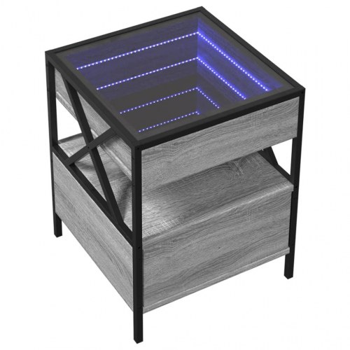 Sengebord med Infinity LED-lys 40 x 40 x 51 cm - grå sonoma-eg