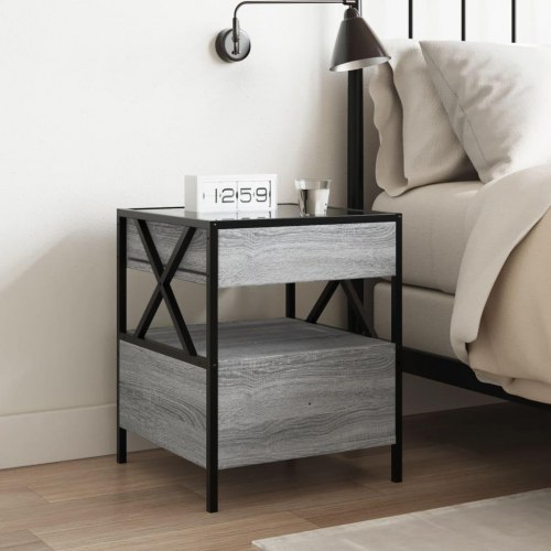 Sengebord med Infinity LED-lys 40 x 40 x 51 cm - grå sonoma-eg