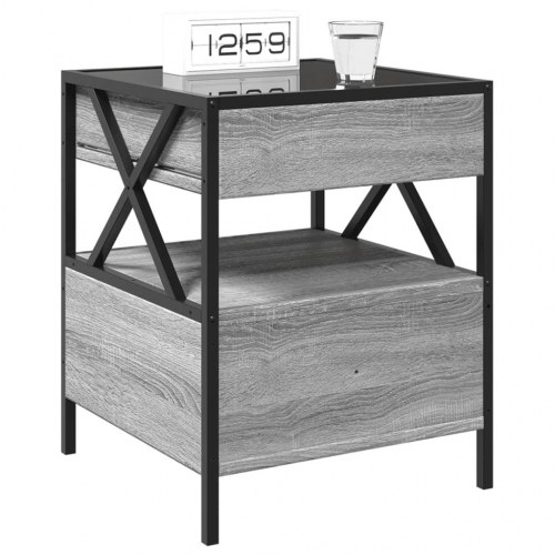 Sengebord med Infinity LED-lys 40 x 40 x 51 cm - grå sonoma-eg