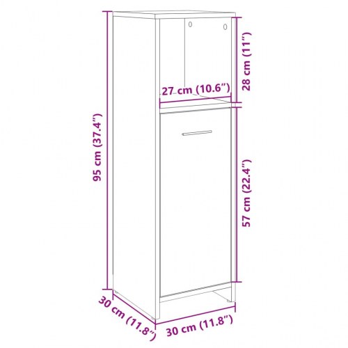 Badeværelsesskab 30×30×95 cm i konstrueret træ - sonoma-eg