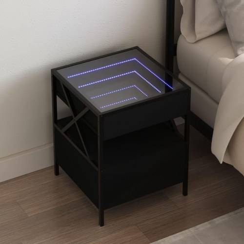 Sengebord med Infinity LED-lys - sort 40 x 40 x 51 cm