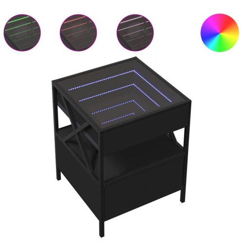 Sengebord med Infinity LED-lys - sort 40 x 40 x 51 cm