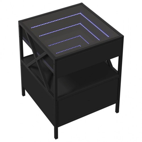 Sengebord med Infinity LED-lys - sort 40 x 40 x 51 cm