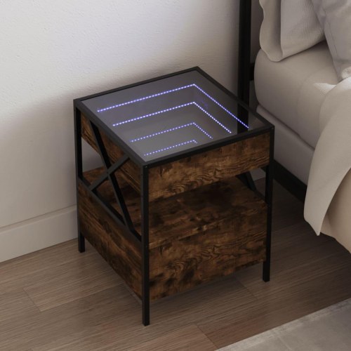 Sengebord med Infinity LED-lys 40 x 40 x 51 cm - røget egetræsfarve