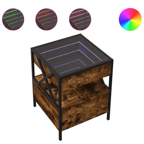 Sengebord med Infinity LED-lys 40 x 40 x 51 cm - røget egetræsfarve