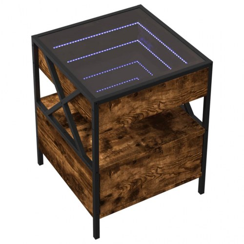 Sengebord med Infinity LED-lys 40 x 40 x 51 cm - røget egetræsfarve