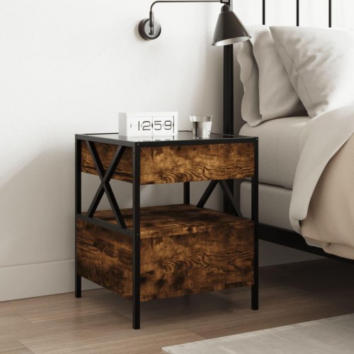 Sengebord med Infinity LED-lys 40 x 40 x 51 cm - røget egetræsfarve