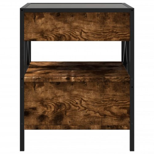 Sengebord med Infinity LED-lys 40 x 40 x 51 cm - røget egetræsfarve