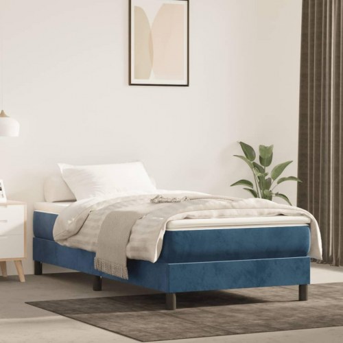 Springmadras med pocketfjedre - medium 90×210×20 cm, fløjl mørkeblå