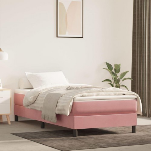 Springmadras med pocketfjedre - medium 80 x 210 x 20 cm, fløjl pink