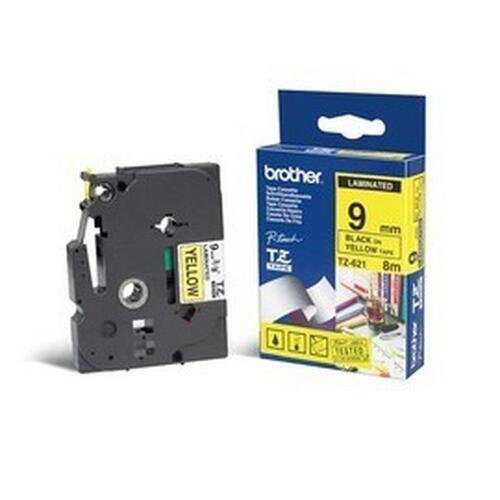 Brother TZe-621 etikettape – sort på gul, 9 mm, 8 m