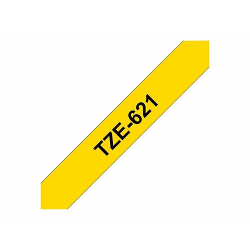 Brother TZe-621 etikettape – sort på gul, 9 mm, 8 m