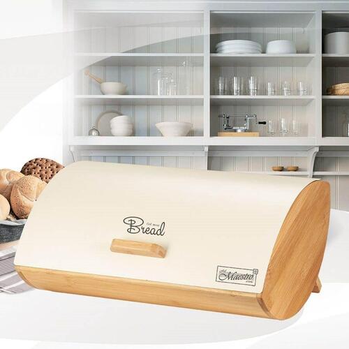 Brødkurv Feel Maestro MR-1775-IVORY Elfenben Træ Metal Bambus 25 x 13,3 x 36,5 cm