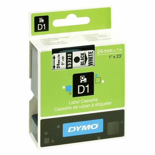 Dymo D1 lamineret etikettape 24 mm - sort på hvid, 7 m