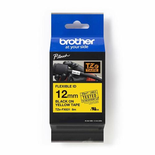 Etikettape Brother TZe-FX631 gul - 12 mm, lamineret