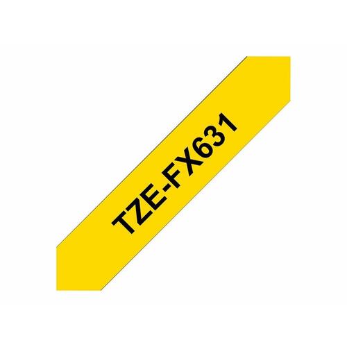 Etikettape Brother TZe-FX631 gul - 12 mm, lamineret