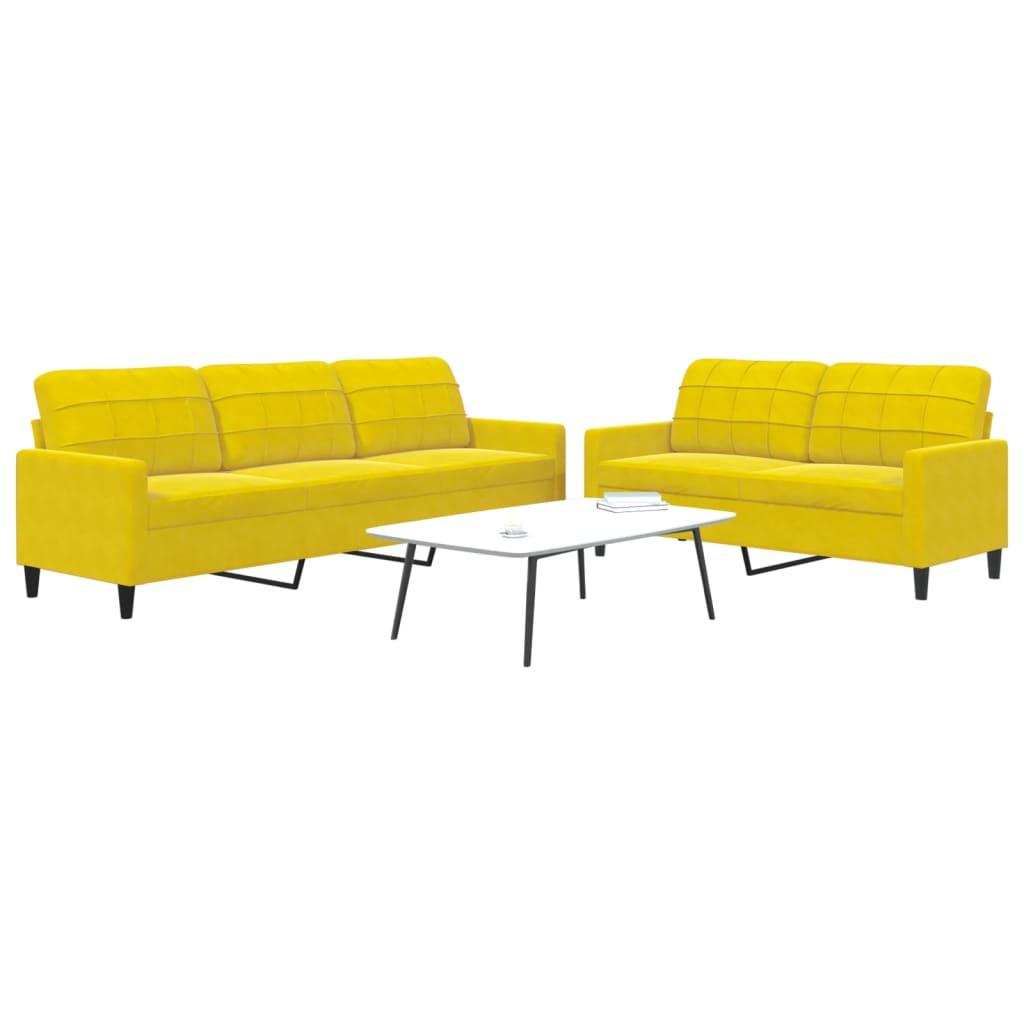 2 personers sofa med hynder velour gul