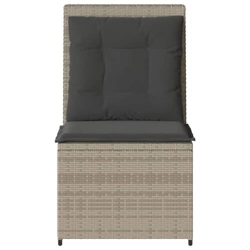 Loungestol med hynder og lænefunktion polyrattan lysegrå