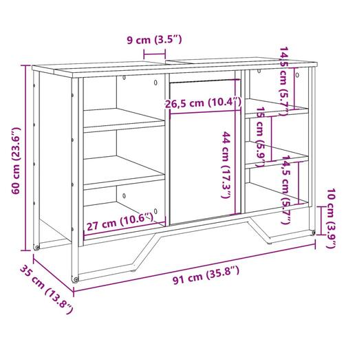 Underskab til håndvask 91x35x60 cm konstrueret træ sort