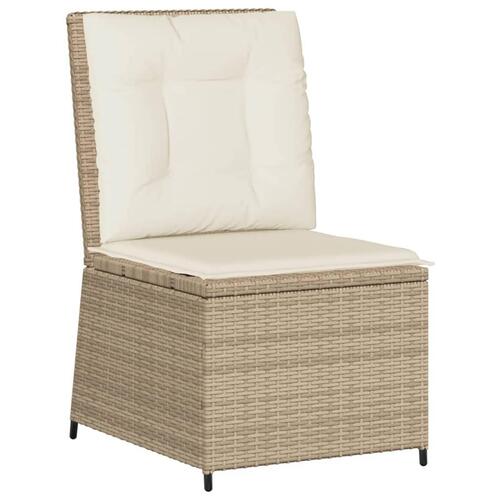Loungestol med hynder og lænefunktion polyrattan beige
